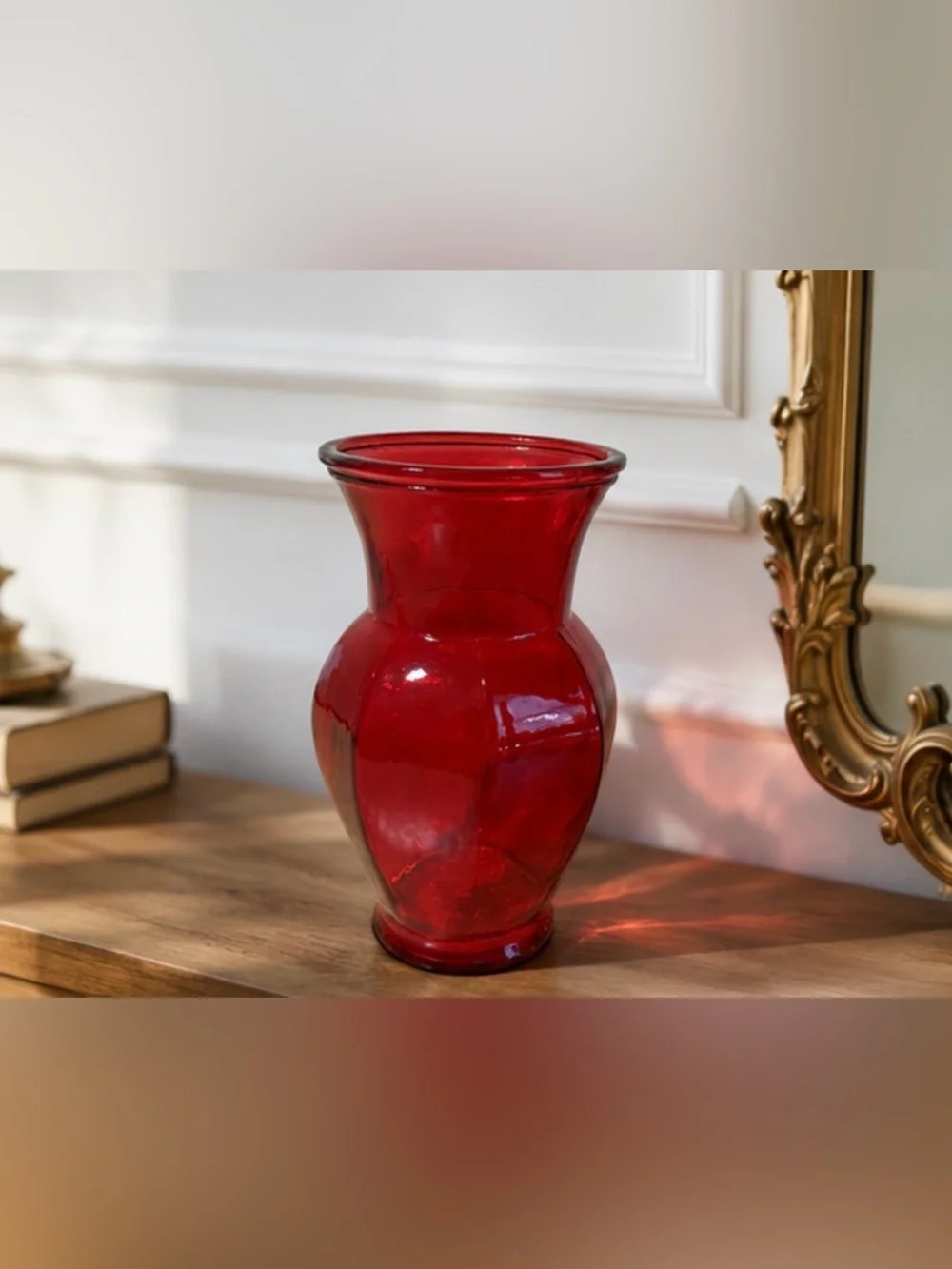 Ruby Red Glass Flower Vase Bold Romantic Vintage Home Decor